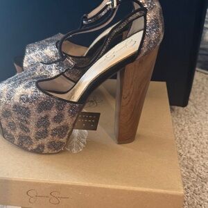 Jessica Simpson Glitter Leopard Platform Heels